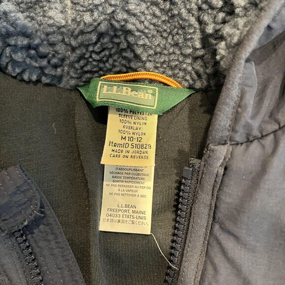 L.L.Bean Jacket Youth Medium 10-12 Blue Hooded Sherpa Fleece Full Zip High Pile - Picture 5 of 8